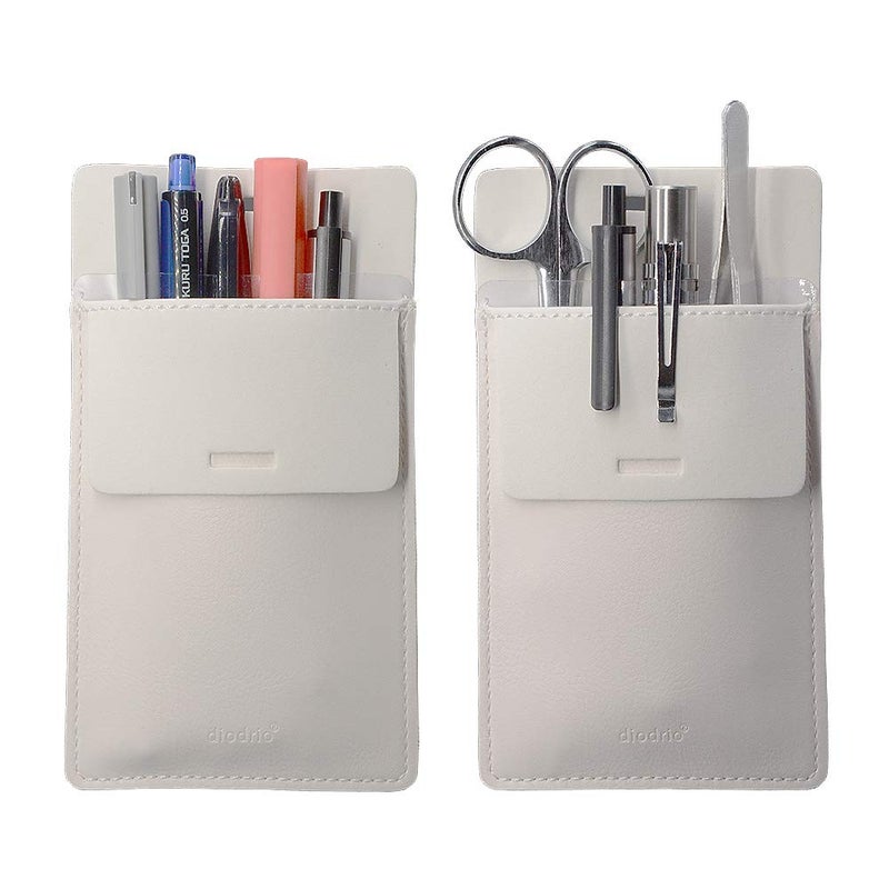 diodrio Pocket Protector, Leather Pen Pouch Holder Organizer, for Shirts Lab Coats, Hold 5 Pens, Designed to Keep Pens Inside When Bend Down. No Breaking of Pen Clip. Thick PU Leather, White, 2 Per Pack. - Image 1